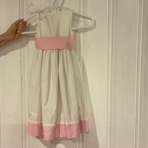 Ivory Party Dress with Pink Sash and Hem